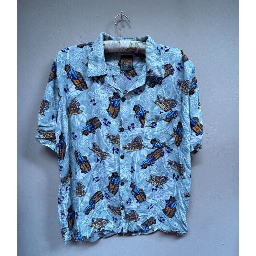 Vintage Pineapple Connection Men's Button Up Car Print Hawaiian Shirt Size XL